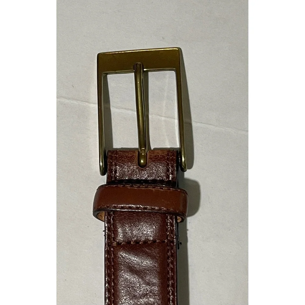 Leather Belt Mens Brown Good Solid Brass Made in Italy Buckle